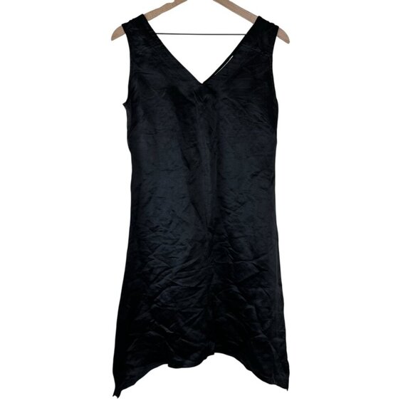NWT Nuthatch Black Satin Silk Linen V-Neck Asymmetrical Hem Dress - Picture 1 of 6